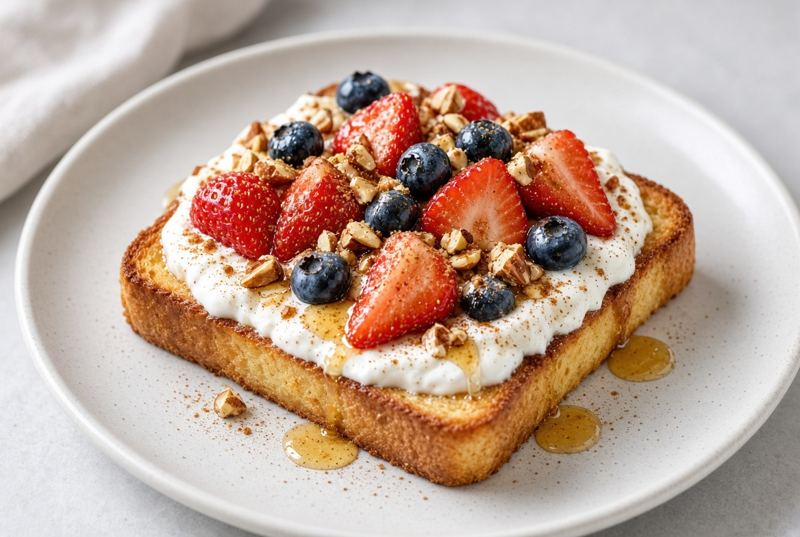 Desayuno: tosta Yogur, frutos rojos y miel