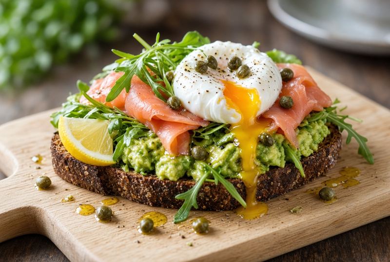 Tosta Salmón, aguacate y huevo