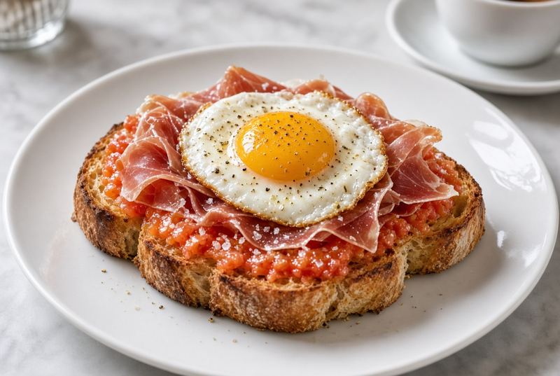 Tosta Jamón, tomate y huevo